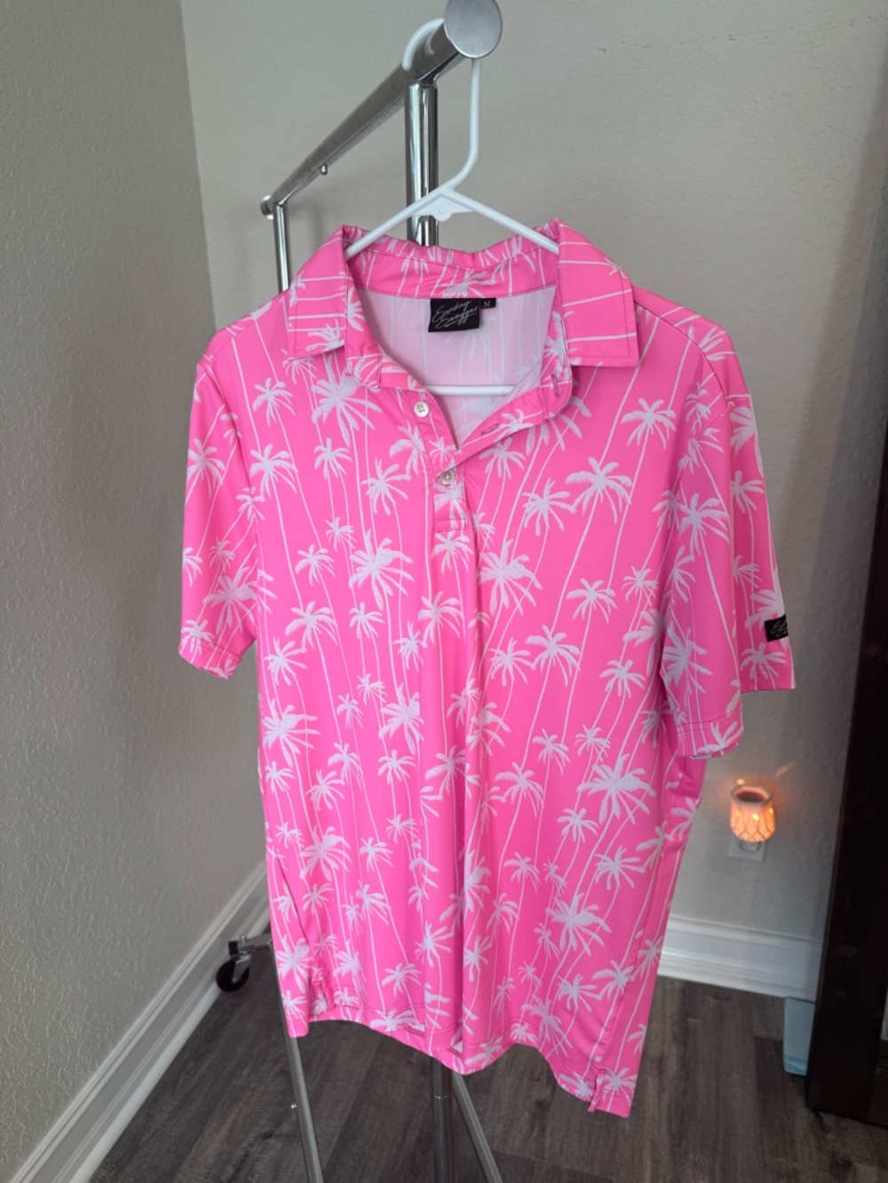 Men's Pink Palm-Print Polo Shirt